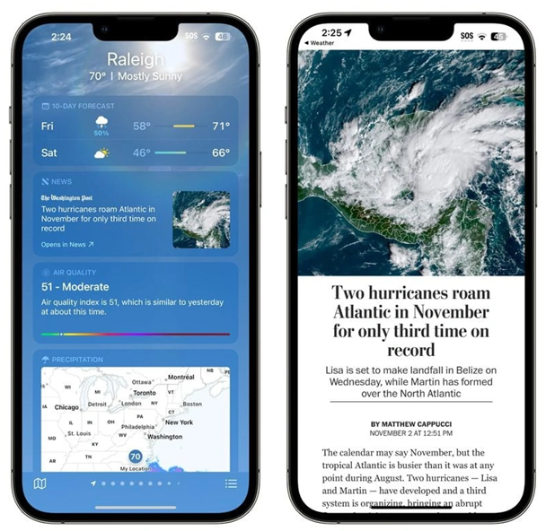 新余苹果14维修分享iPhone 14手机如何看天气时顺带看新闻 