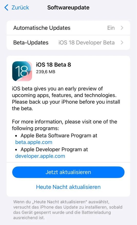 新余苹果手机维修分享苹果 iOS / iPadOS 18 开发者预览版 Beta 8 发布 